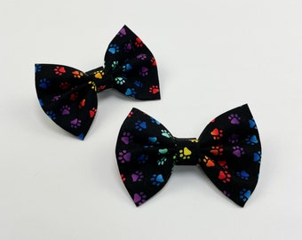 Black and Rainbow Paw Prints Dog Bow Tie