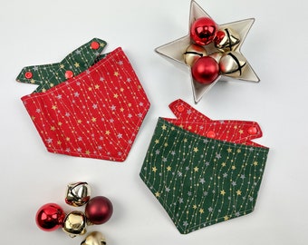 Christmas Red / Green Metallic Stars Reversible  Dog Bandana with a popper fastening