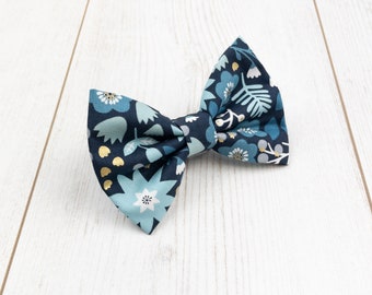 Blue Floral Dog Bow Tie