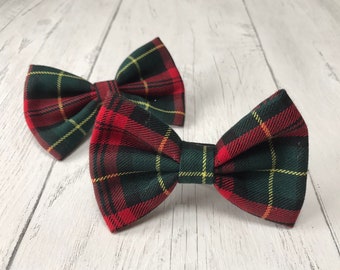 Nœud papillon pour chien fait main en tartan rouge, or et vert signature d'Albies