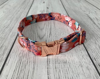 Gorgeous pink floral fabric dog collar with Rose Gold hardware / dog collar / lead / bow tie