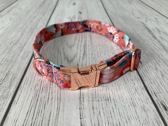 Gorgeous pink floral fabric dog collar with Rose Gold hardware / dog collar / lead / bow tie