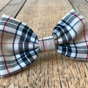 Handmade Dog Bow Ties in Albies Signature Beige and Red Tartan