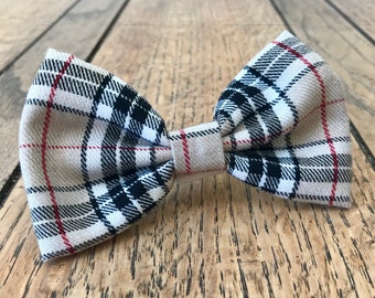 Handmade Dog Bow Ties in Albies Signature Beige and Red Tartan