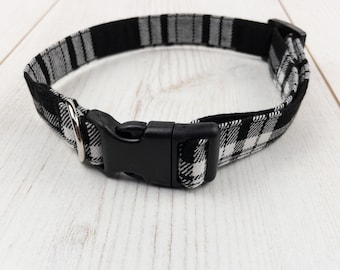 Striking black and white tartan Dog Collar