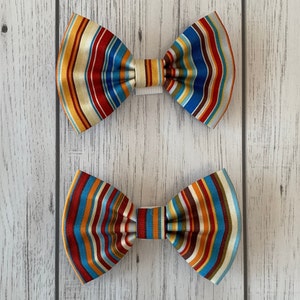 Handmade Dog Bow Tie in Bright Blue and Orange Summer Stripe image 5