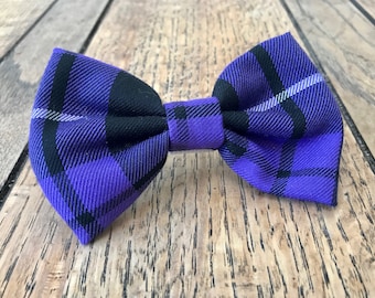 Dog Bow Ties in Purple and Black Tartan