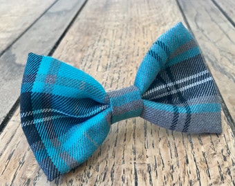 Handmade Dog Bow Ties in Albies Signature Teal and Grey Tartan