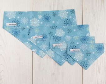 Blue Over the Collar Christmas Snowflakes Dog Bandana