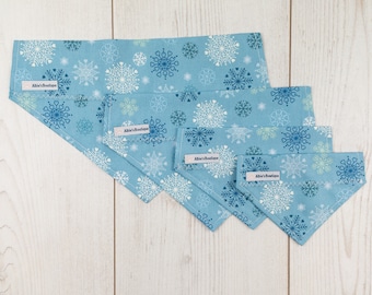 Blue Over the Collar Christmas Snowflakes Dog Bandana