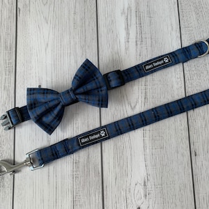 Auffälliges blau-graues Tartan / Hundehalsband mit Karomuster.