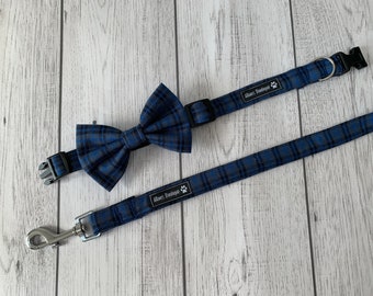 Striking blue and grey tartan / check Dog Collar.