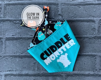 Glow in the Dark Cuddle Monster Double sided Dog Bandana / Halloween dog bandana