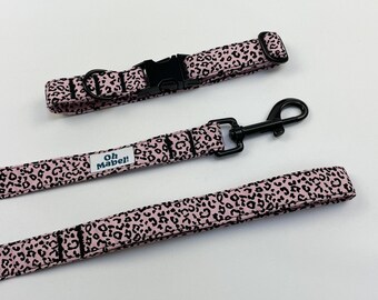 Pink Leopard Print Dog Collar and Lead Set