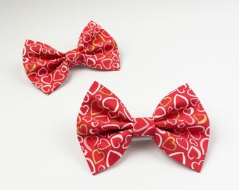 Red, white and Gold Love Hearts Valentine Dog Bow Tie