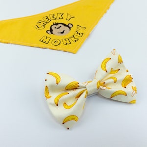 Cheeky Monkey reversible dog bandana in bright yellow and banana print fabric image 4