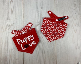 Double sided ‘Puppy Love’ Valentines Dog Bandana