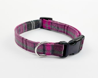 Pink and grey tartan Dog Collar | Tartan Dog Collar | Pink and Grey Check
