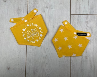 Birthday dog Bandana | Bright Yellow| White Stars | Dog Birthday Gift | Reversible Bandana | Birthday Girl | Birthday Boy