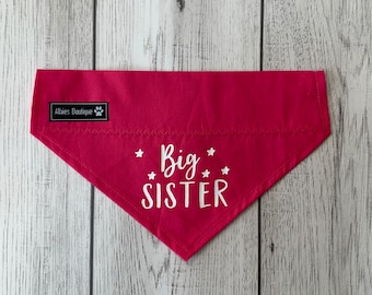 Big Sister Dog Bandana / Over the Collar Bandana / Bright Pink Bandana