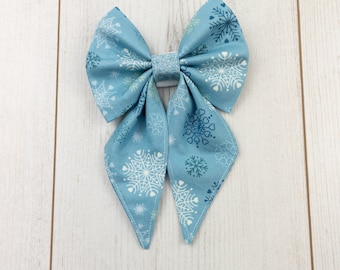 Christmas Sailor Bow in Blue Snowflakes fabric