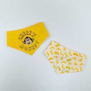 Cheeky Monkey reversible dog bandana in bright yellow and banana print fabric image 8