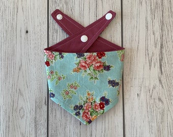 Reversible Dog Bandana in a beautiful vintage duck egg floral teamed with deep blush fabric.