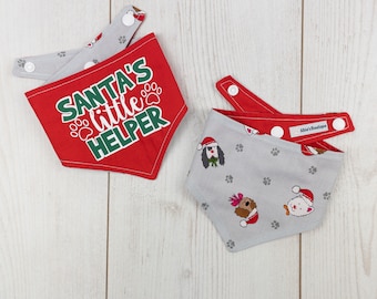 Reversible Santa’s Little Helper Christmas Dog Bandana