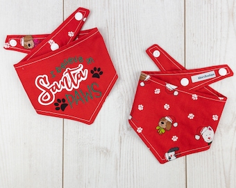 Reversible Christmas Dog Bandana with I believe in Santa Paws print