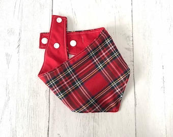 Red Tartan Dog Bandana with a popper fastening