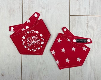 Birthday dog Bandana | Bright Red | White Stars | Dog Birthday Gift | Reversible Bandana | Birthday Girl | Birrhday Boy