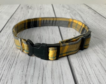 Stunning mustard yellow tartan Dog Collar