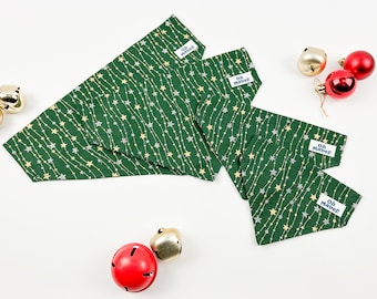 Green Metallic Stars Christmas Over the Collar Dog Bandana