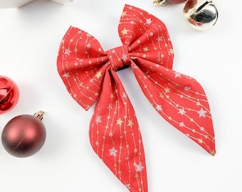 Christmas Sailor Bow in Red Metallic Stars Fabric
