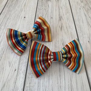 Handmade Dog Bow Tie in Bright Blue and Orange Summer Stripe image 3