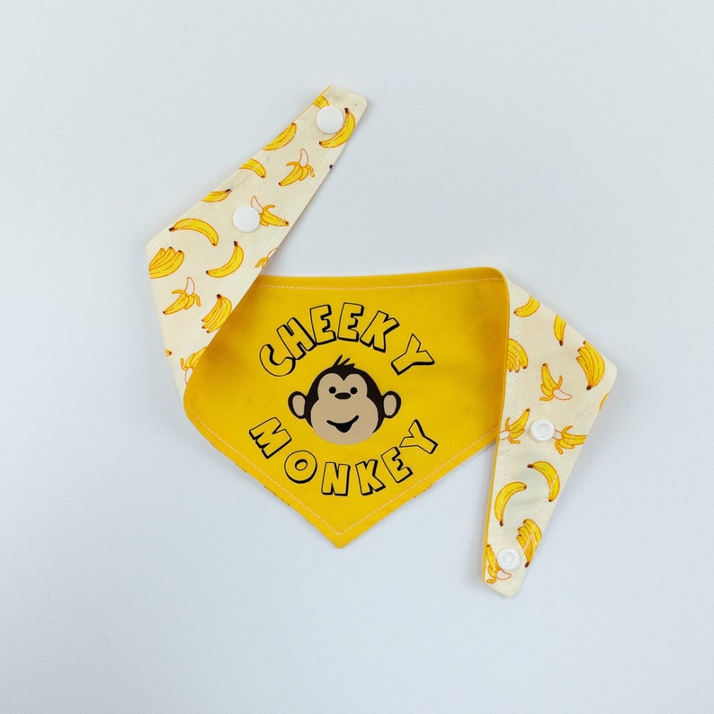 Cheeky Monkey reversible dog bandana in bright yellow and banana print fabric image 10