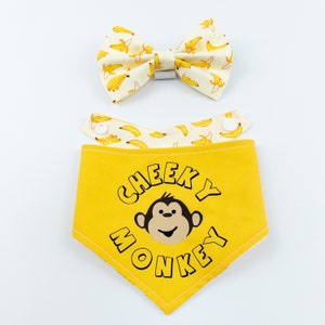 Cheeky Monkey reversible dog bandana in bright yellow and banana print fabric image 9