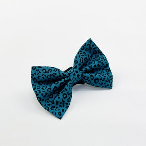 Teal Blue Leopard Print Dog Bow Tie
