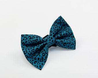 Teal Blue Leopard Print Dog Bow Tie