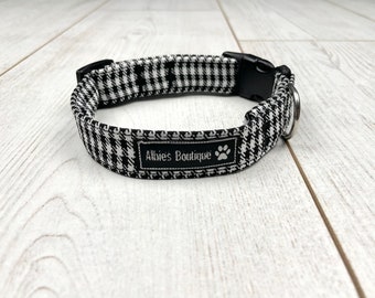 Black and white check Dog Collar / houndstooth fabric