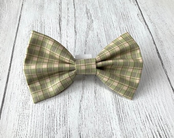 Green and Cream check Dog Bow Tie