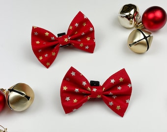 Vibrant Red and Gold Stars Dog Party Bow Tie