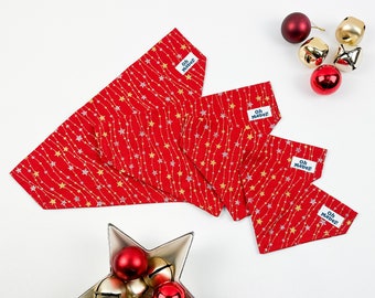 Red Metallic Stars Christmas Over the Collar Dog Bandana