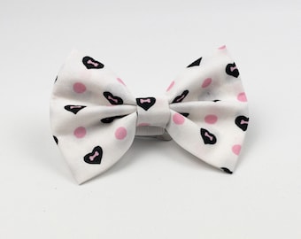 Pink Polka dot and bones Dog Bow Tie