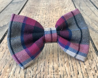 Handmade Dog Bow Ties in Albies Signature Burgundy and Beige Tartan