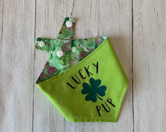 Lucky Pup four leaf clover vinyl print reversible dog Bandana.