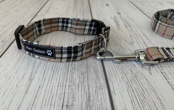 Impresionante collar de perro tartán beige Etsy España