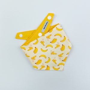 Cheeky Monkey reversible dog bandana in bright yellow and banana print fabric image 2