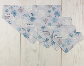 Silver Grey Over the Collar Christmas Snowflakes Dog Bandana