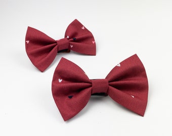 Burgundy Ditsy hearts Dog Bow Tie